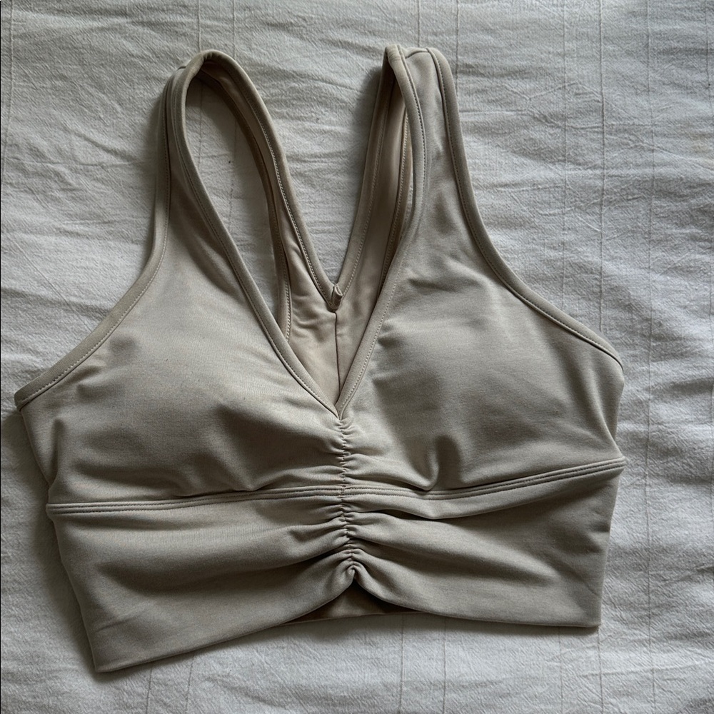 Beige Ruched Alo Sports Bra